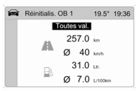 Remise à zéro des informations de l'ordinateur de bord