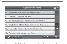 Image 3.33 Liste des destinations les plus récentes