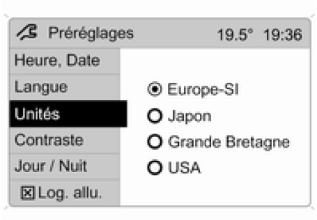 Réglage des unités de mesure
